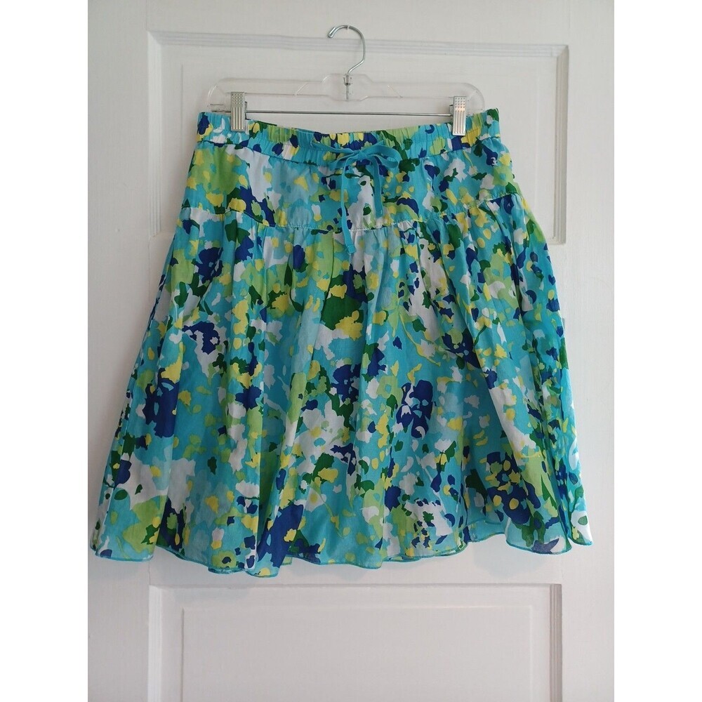 Old Navy Aqua, Blue & Green Floral Print A-Line Skirt